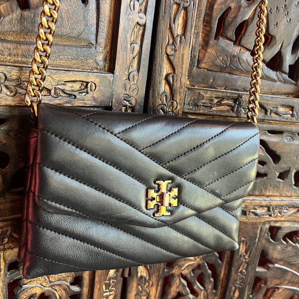 Tory Burch Black Quilted Leather Crossbody Bag Purse